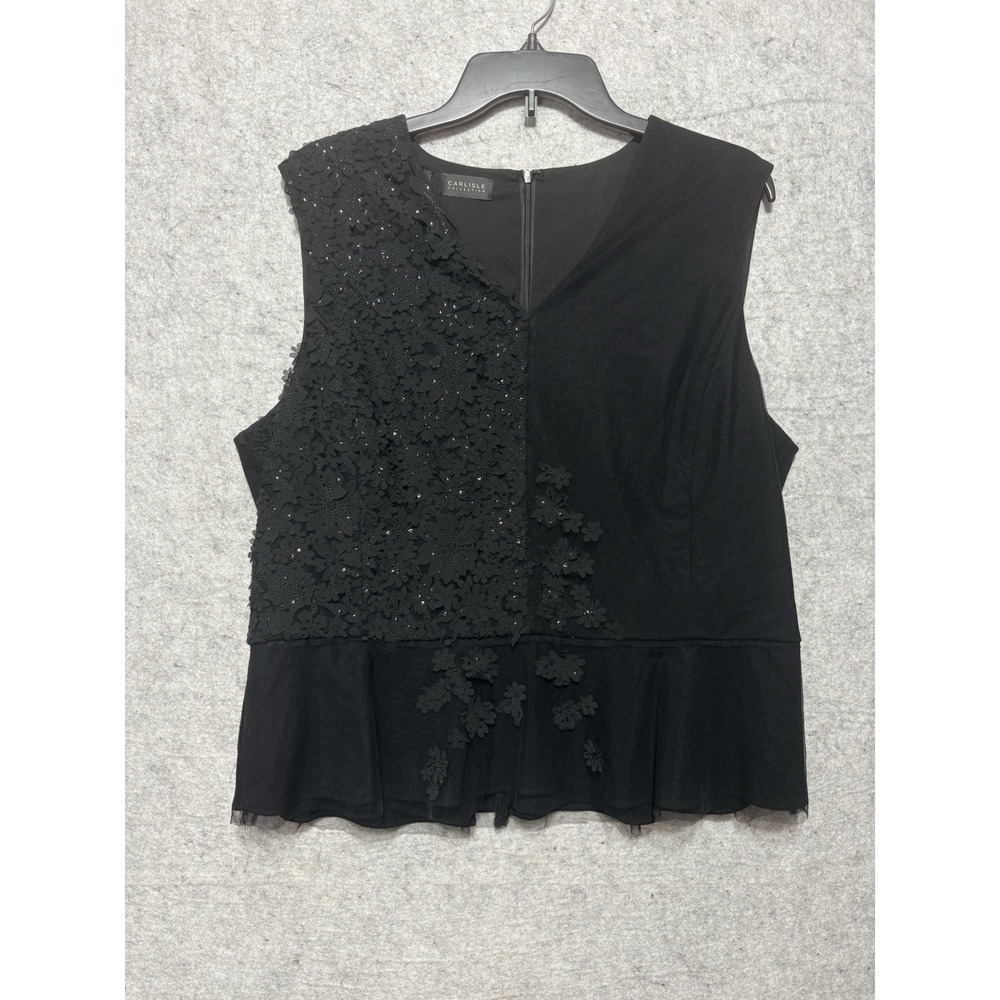 Carlisle Black Sleeveless Floral Applique Formal Cocktail Top Blouse Gala 16